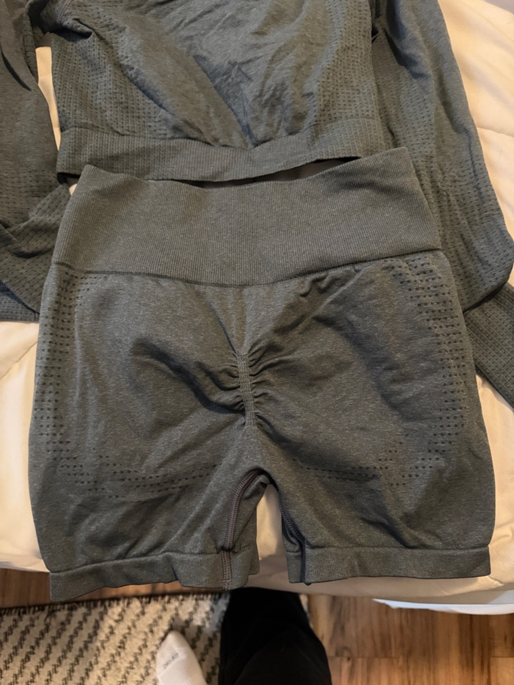 Gymshark Charcoal Gray Seamless Long Sleeve Crop & High-Waist Shorts Set - Picture 4 of 4